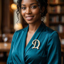 Gold Cursive D Initial Letter Pearl Brooch Pin