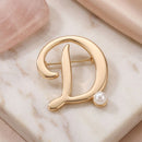 Gold Cursive D Initial Letter Pearl Brooch Pin