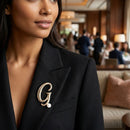 Gold Cursive G Initial Letter Pearl Brooch Pin
