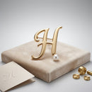 Gold Cursive H Initial Letter Pearl Brooch Pin