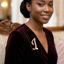 Gold Cursive J Initial Letter Pearl Brooch Pin
