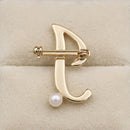 Gold Cursive J Initial Letter Pearl Brooch Pin