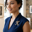 Gold Cursive K Initial Letter Pearl Brooch Pin