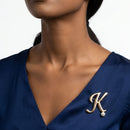 Gold Cursive K Initial Letter Pearl Brooch Pin