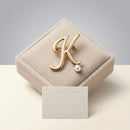 Gold Cursive K Initial Letter Pearl Brooch Pin