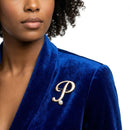 Gold Cursive P Initial Letter Pearl Brooch Pin