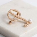 Gold Cursive P Initial Letter Pearl Brooch Pin