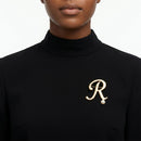 Gold Cursive R Initial Letter Pearl Brooch Pin
