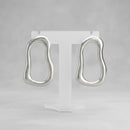 Stud Brushed Matte Silver Wavy Oval Earrings