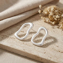 Stud Brushed Matte Silver Wavy Oval Earrings