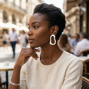 Stud Brushed Matte Silver Wavy Oval Earrings
