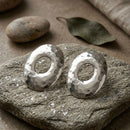Stud Brushed Silver Hammered Domed Oval Earrings