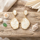Ivory Pearlescent Organic Teardrop Gold Earrings