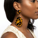 Brown Leopard Organic Teardrop Gold Earrings