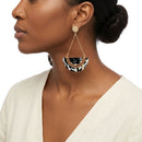 Black Marbled Half Moon Gold Drop Earrings