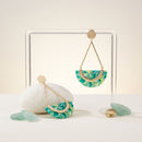 Green Marbled Half Moon Gold Drop Earrings