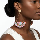 Pink Marbled Half Moon Gold Drop Earrings