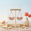 Pink Marbled Half Moon Gold Drop Earrings