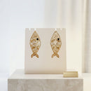 Gold Metal Disjointed Link Fish Drop Earrings
