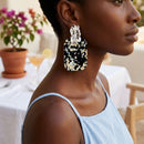 Drop Oversized Black Turtle Shell Silver Earrings