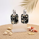 Drop Oversized Black Turtle Shell Silver Earrings