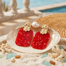 Drop Oversized Red Pearlescent Opulent Earrings