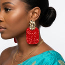 Drop Oversized Red Pearlescent Opulent Earrings