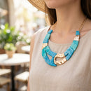 Vintage Marbled Turquoise Blues Resin Bib Necklace