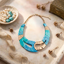 Vintage Marbled Turquoise Blues Resin Bib Necklace