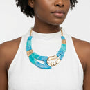 Vintage Marbled Turquoise Blues Resin Bib Necklace