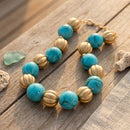 Turquoise Marbled & Fluted Gold Chunky Necklace