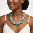 Turquoise Marbled & Fluted Gold Chunky Necklace