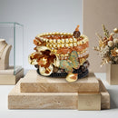Memory Wire Earthy Bead Butterfly Flower Bracelet