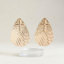 Gold Textured Teardrop Cross XL Stud Earrings