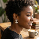 Silver Clip On Stacked Double Dome Chunky Earrings
