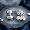 Silver Clip On Stacked Double Dome Chunky Earrings