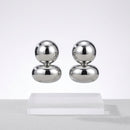 Silver Clip On Stacked Double Dome Chunky Earrings