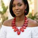 Toggle Chunky Red Bead Cord Tribal Necklace