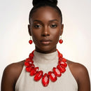 Toggle Chunky Red Bead Cord Tribal Necklace