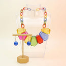 Semi Transparent Color Bead Link Collar Necklace