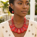 Semi Transparent Red Bead Link Collar Necklace