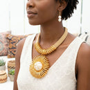 Gold Mesh Necklace with Spiral Sunburst Pendant