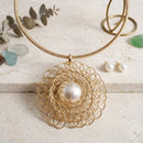 Gold Filigree Pearl Pendant Collar Necklace Set
