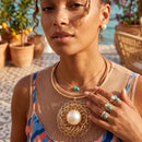 Gold Filigree Pearl Pendant Collar Necklace Set