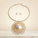Gold Filigree Pearl Pendant Collar Necklace Set