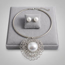 Silver Filigree Pearl Pendant Collar Necklace Set