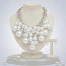 White Pearl Cluster Opulent Chunky Bib Necklace