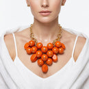 Chunky Orange Crackle Bead Chainmaille Bib Necklace