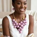 Chunky Pink Crackle Bead Chainmaille Bib Necklace