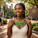 Green Cascading Leaves Beaded Cord Necklace
